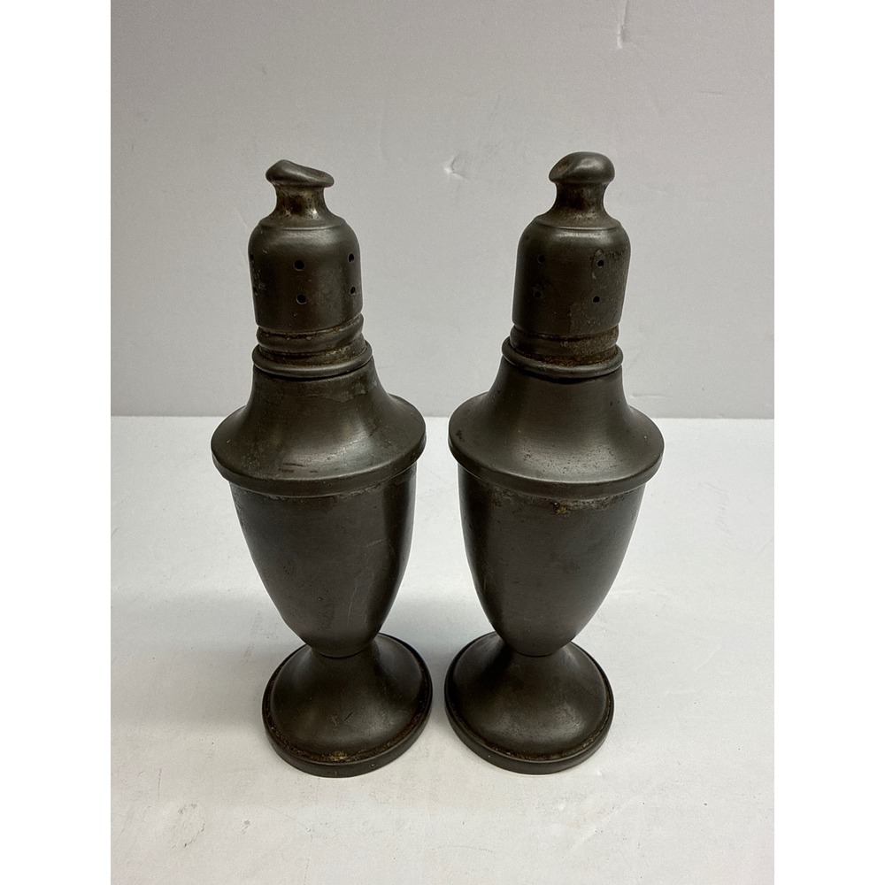 Vintage Web Pewter Weighted Salt and Pepper Shakers Urn Style Glass Lined Pair